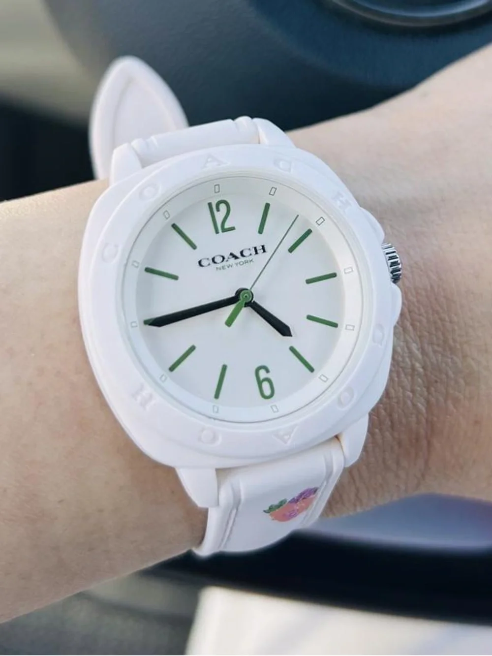 Coach White Silicone Watch with Green Dial Accents